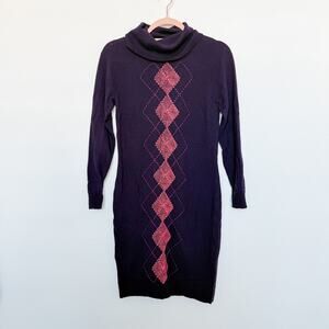 Milly New York 100% Wool embroidered Turtle Neck Long Sleeve Sweater Dress Small